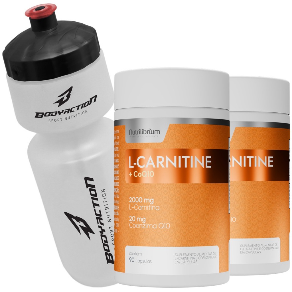 Kit 2x L-carnitina + Coenzima Q10 180 Caps 2000mg + Garrafa Squeeze  Bodyaction | Shopee Brasil