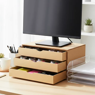 Gaveteiro Organizador MDF A4 + Suporte Monitor Mesa Escritório Home Office 3 Gavetas Robusto