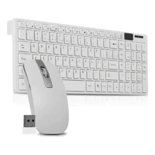 KIT TECLADO E MOUSE BRANCO SEM FIO ULTRAFINO ERGONÔMICO 2.4G