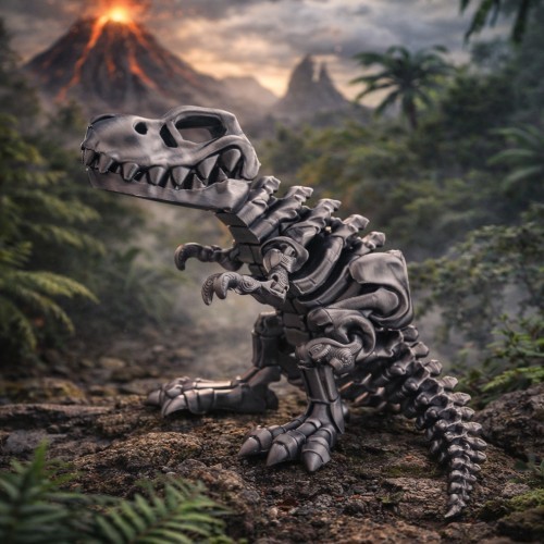 Dinossauro T-Rex articulado na impressora 3D com várias cores