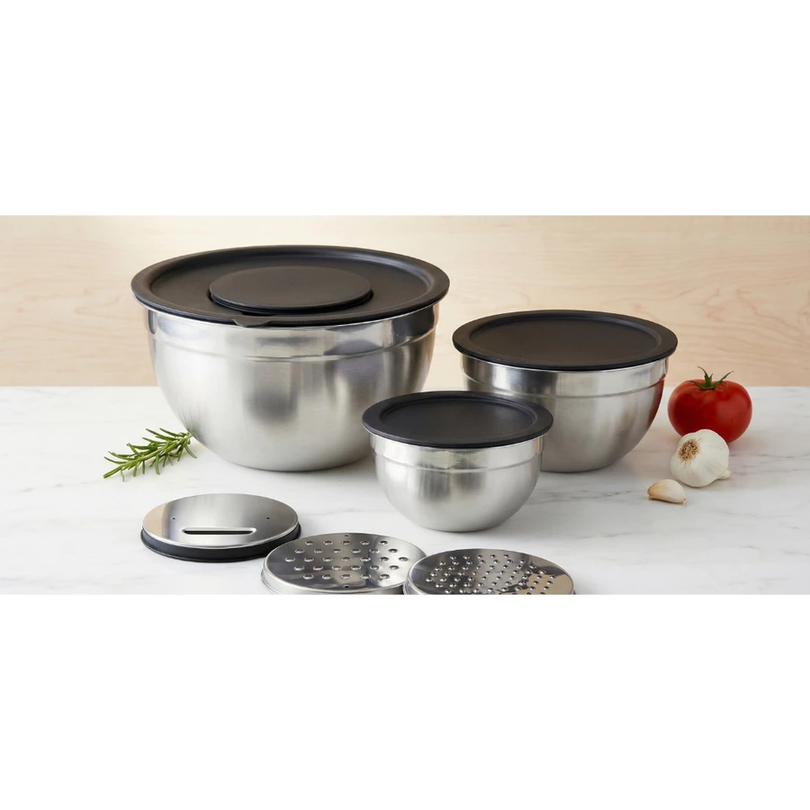 Conjunto 3 Bowls Inox com Tampa Preta e Raladores — foto 3 de 3
