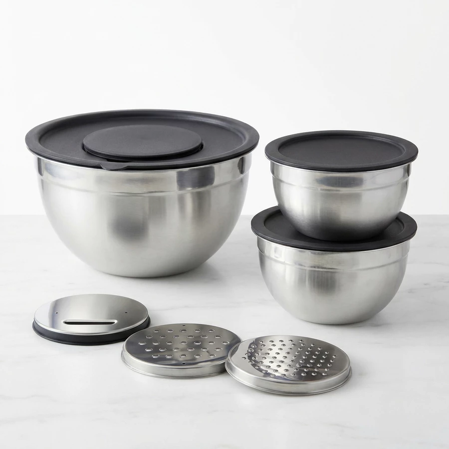 Conjunto 3 Bowls Inox com Tampa Preta e Raladores — foto 2 de 3