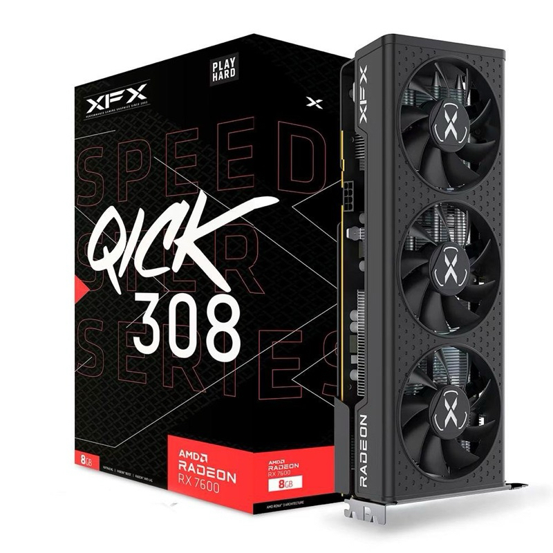 Placa de Vídeo XFX AMD Radeon RX 7600 Speedster QICK 308, 8GB, GDDR6, FSR, Ray Tracing, RX-76PQICKBY