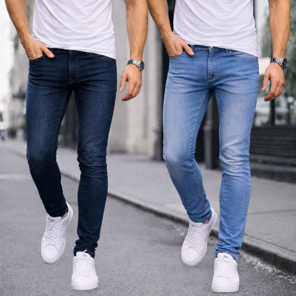 Calça Jeans Masculina Skinny Com Lycra Elastano Linha Premium Azul Claro e Escuro ou 1 Calça