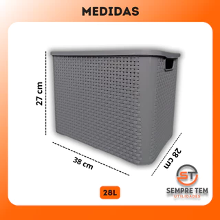 4 X Caixa Organizadoras Rattan 28 Litros Cesto Multiuso C Tampa Empilhavel Plastico Decoraçao Grande