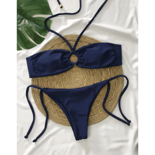 Conjunto Biquini - Calcinha de Amarração Lateral - Top Tomara que Caia Argola com Tira Removível. em Oferta na Shopee