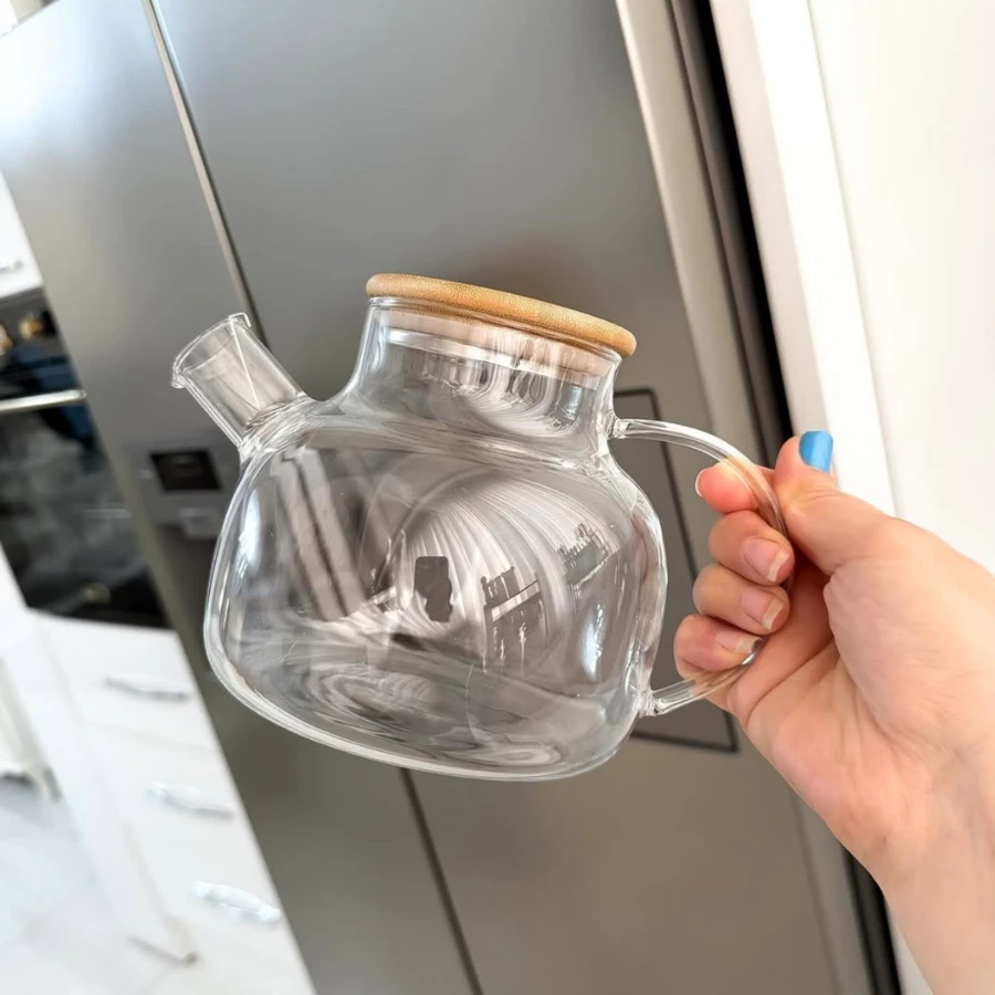 Chaleira de Vidro 1l com Coador infusor em inox e Tampa de Bambu Premium Resistente a Calor de ir Fogo Bule — foto 3 de 3