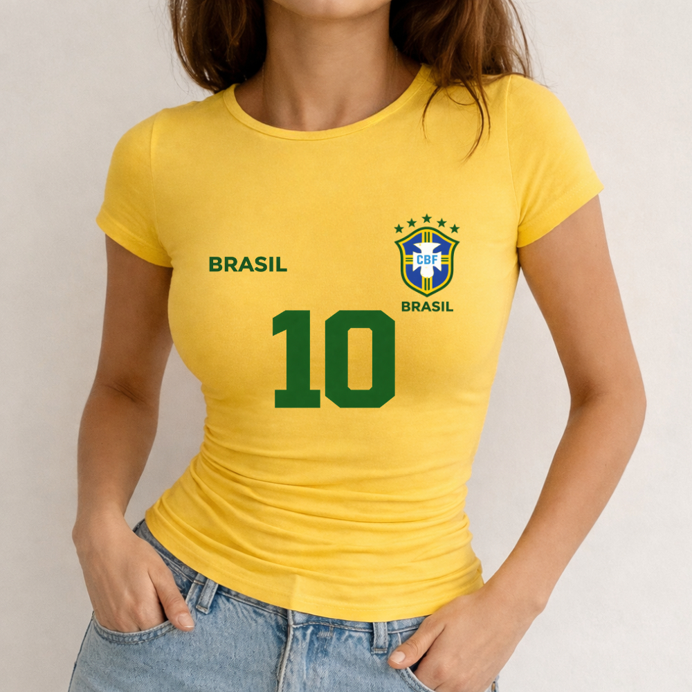 Babylook Algodão Estamp Brasil Jogador 1004 Copa do Mundo Futebol Torcedor Jogo Modinha Look Ootd em Oferta na Shopee