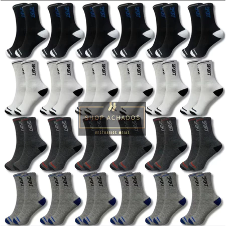 kit 24 meias cano longo masculina vários modelos cano curto soquete feminina unissex(12pares)