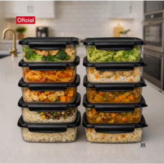 Kit 10 ou 5 Marmita Potes 900ml Travas Laterais Reutilizável - Livre de BPA Alimentos Organiza