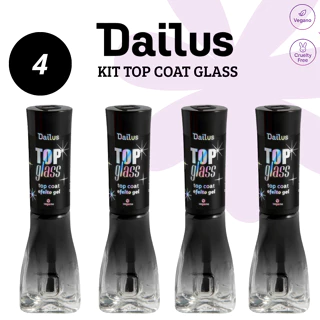 DAILUS KIT 4 TOP COAT GLASS EFEITO GEL - SEM CABINE - MANICURE - SECAGEM EXTRA RÁPIDA em Oferta na Shopee