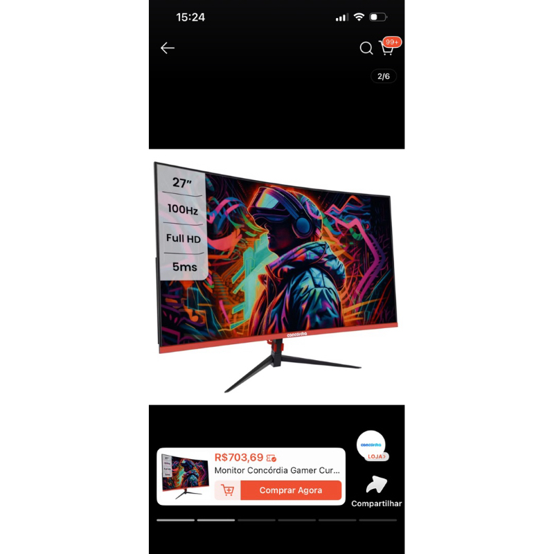 Monitor Concórdia Gamer Curvo 27'' CZ270F 100HZ LED FULL HD HDMI VGA ...