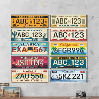 Kit 10 Placas De Carros Americanos Decorativas Retro Antigas Estilo Eua Pvc 30x10 cm Sala Garagem Escritório