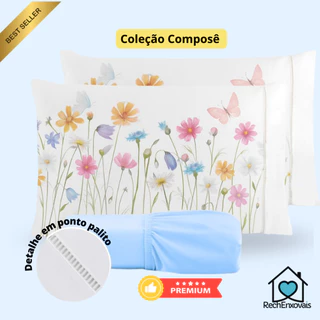 Kit Jogo de Cama Lençol Liso Fronha Estampada Micropercal 400 Fios Ponto Palito em Oferta na Shopee