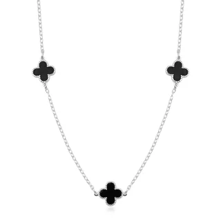 Colar Feminino de Prata 925 Elo Cadeado com Trevos