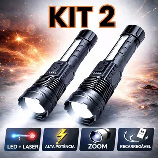 Lanterna Tática LED com Laser de Alta Potência Militar Super Forte com Zoom Recarregável USB para Emergência 1568