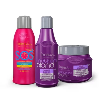 Kit Platinum Blond Com Reconstrutor Sos 300ml Forever Liss em Oferta na Shopee