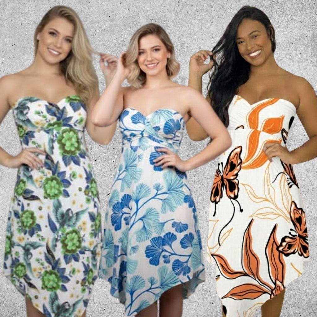 VESTIDO CHIQUE INFINITY ESTAMPA TROPICAL 2026 PEÇA MULTI AMARRAÇÕES ...