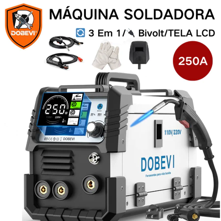 Máquina Solda Inversor IGBT 250a Sem Gás 3 Em 1 Multifuncional 110v 220v Dobevi