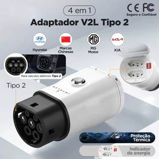 4 em 1 Adaptador Type2 V2L com interruptor de ajuste de potência para Hyundai BYD MG Motor KIA Volvo Tesla em Oferta na Shopee
