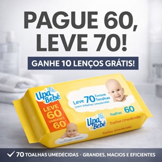 Kit Lenços Umedecidos Upa Bebê | Sem Álcool | Toalha Umedecida | Pacotes com 70 Toalhas | Kit Econômico | Recém Nascido