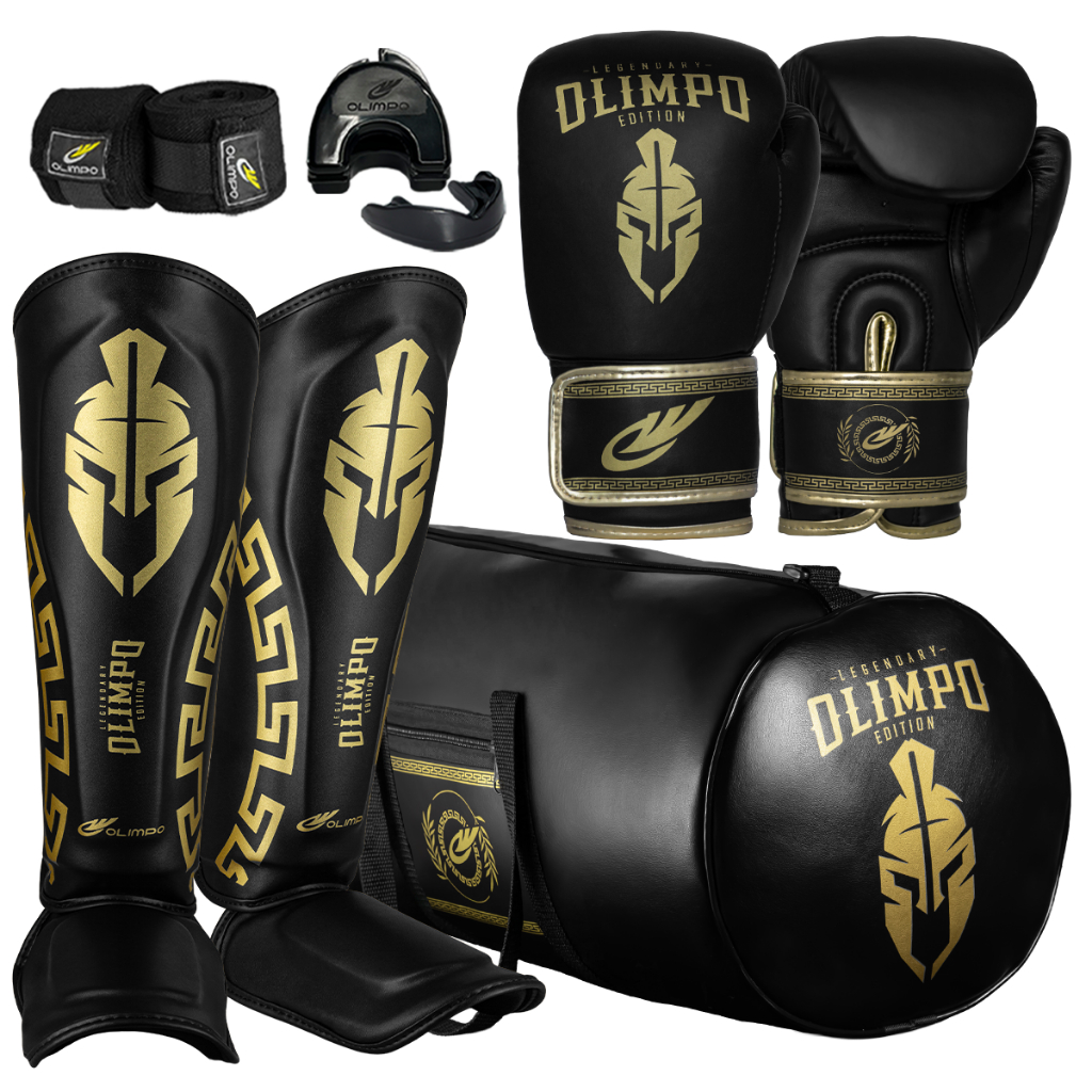 Kit Muay Thai Luva + bolsa + caneleira + bandagem 5M + case +