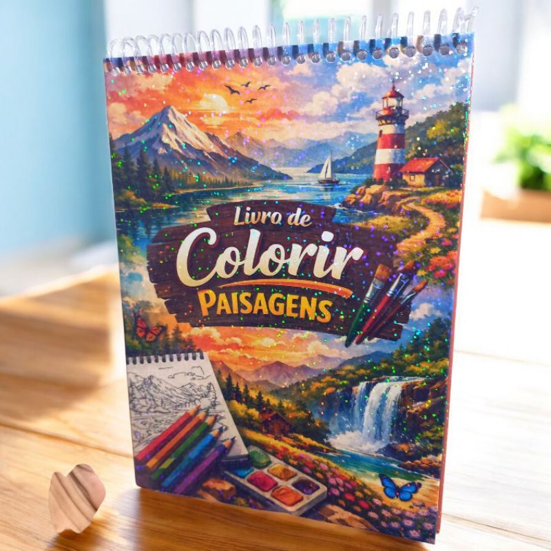 livro de colorir paisagens 50 DESENHOS capa dura holográfica | Shopee ...