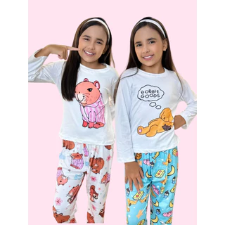 Kit Conjunto Pijama Menina Frio Capivara Ursinho Inverno Infantil Personagens Juvenil em Oferta na Shopee