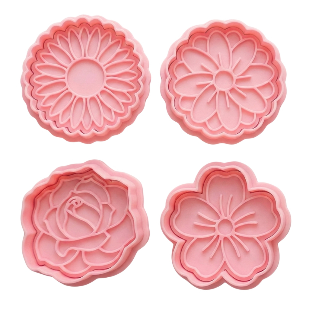 Kit 4 Cortador Marcador Flores Rosas Decoração Festa Cookie 