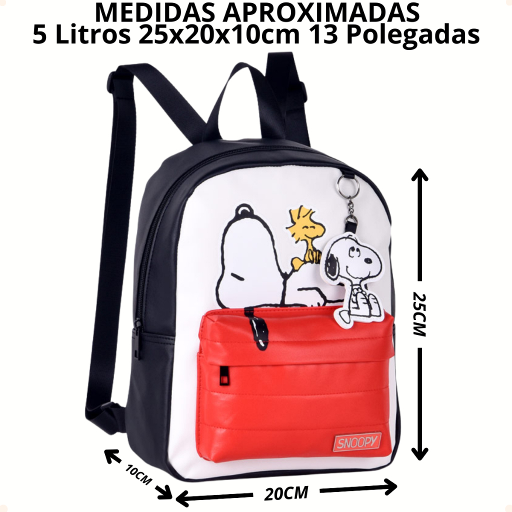 Mochila Oficial Snoopy 5 Litros 25x20x10cm 13 Polegadas REF
