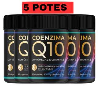 Kit 5 Frasco Coenzima Q10 + Ômega 3 + Vitamina E | 3 em 1 Energia, Imunidade, Coração e Cérebro