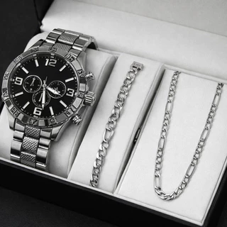 Relógio Masculino com Pulseira e Corrente Metal Quartz