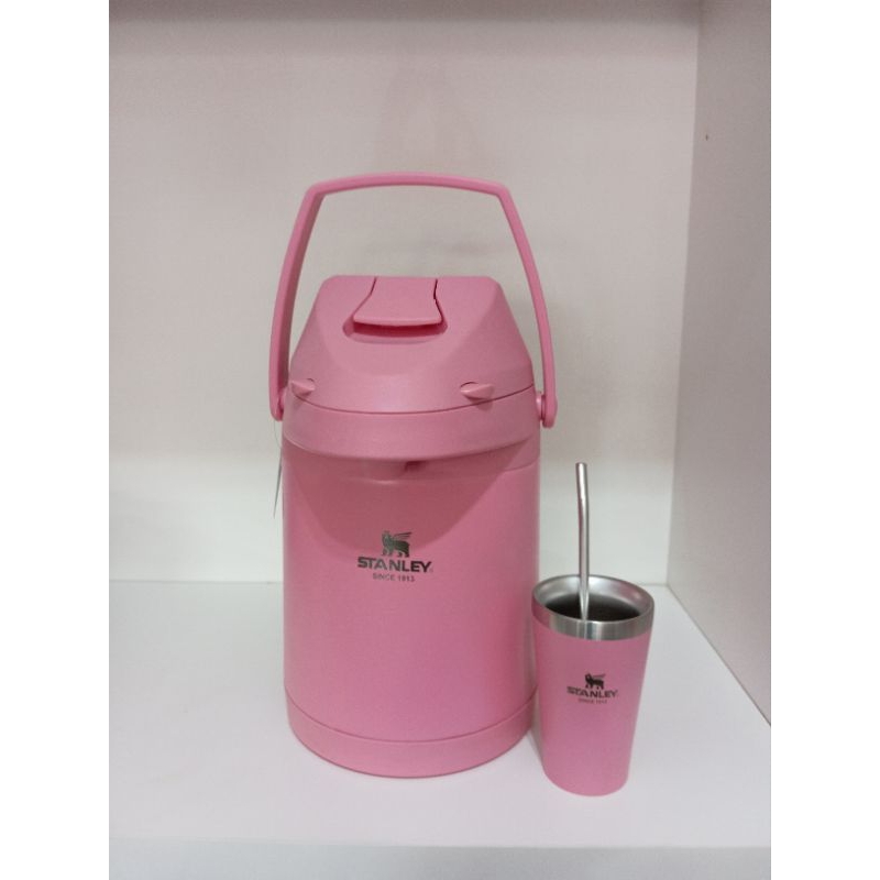 Kit garrafa térmica inox 2,5 litros com copo e bomba, rosa/branco/azul/preto/