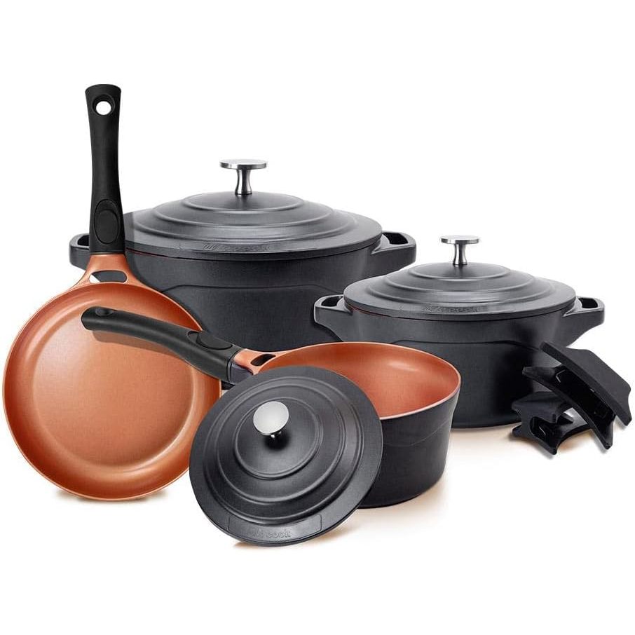 LE COOK Jogo de Panelas Antiaderente Cerâmica Preto | Shopee Brasil
