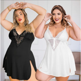 Kit 2 Camisola Plus Size Soraya Sensual Rendada Sem Bojo Confortável Linha Noite Luxo Cores Variadas em Oferta na Shopee