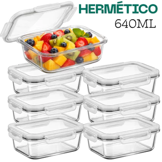 Conjunto Potes Vidro Hermético Mantimentos Marmita 640ml