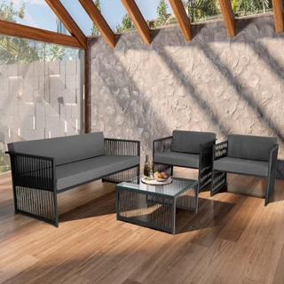 Conjunto para Área Externa de Corda Náutica  - 02 Poltrona Namoradeira Mesa de Centro Santiago em Oferta na Shopee