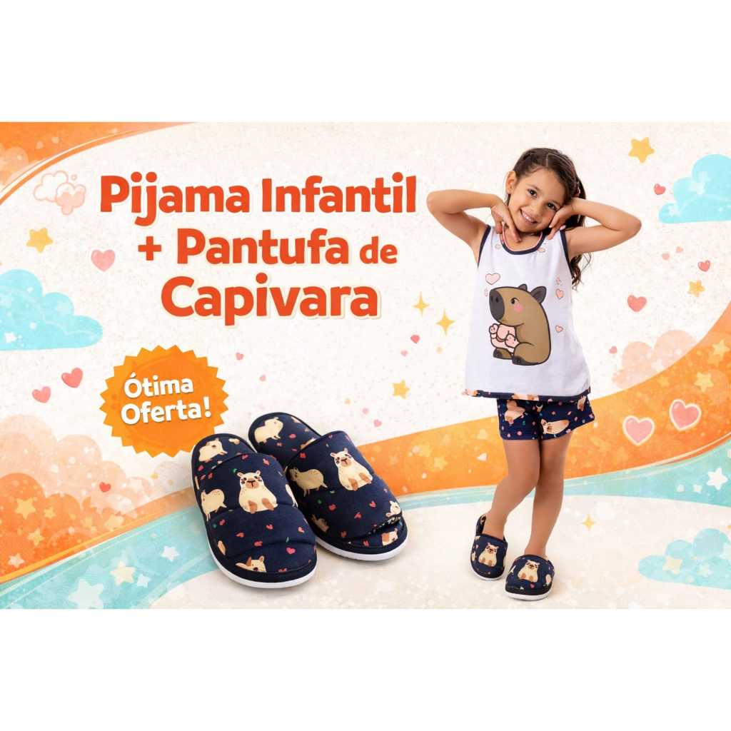 kit 1 short doll regata INFANTIL+ 1 pantufa verao personagens blogueira capivara de dormir pijama feminino INFANTIL em Oferta na Shopee