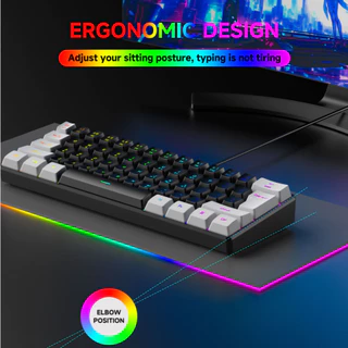 Teclado Gamer Mecânico USB Com Fio 60% ARGB Switch Vermelho 61Teclas PC e Notebook AITEK