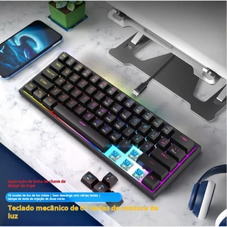 Teclado Gamer Mecânico Kunp Switch Azul 60% com Fio Usb-c Preto Led Rgb Pc Computador Video game