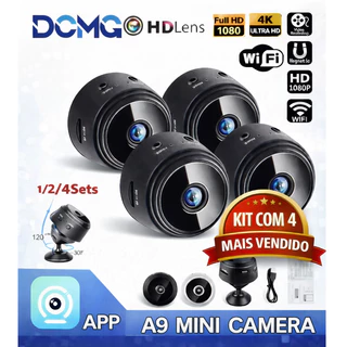 Câmera de Segurança KIT C/4  Fixa Espiã A9 Wi-Fi FullHD 90° com Suporte de Parede-Mini em Oferta na Shopee