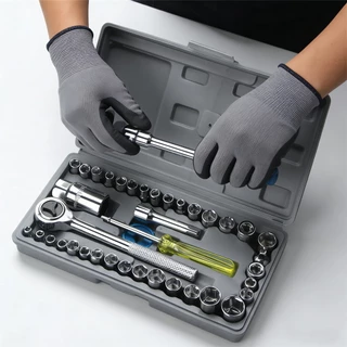Kit De Ferramentas 40 Peças Cinzenta/Preta Jogo De Soquetes Chave Catraca Reversível Com Maleta Jogo Completo