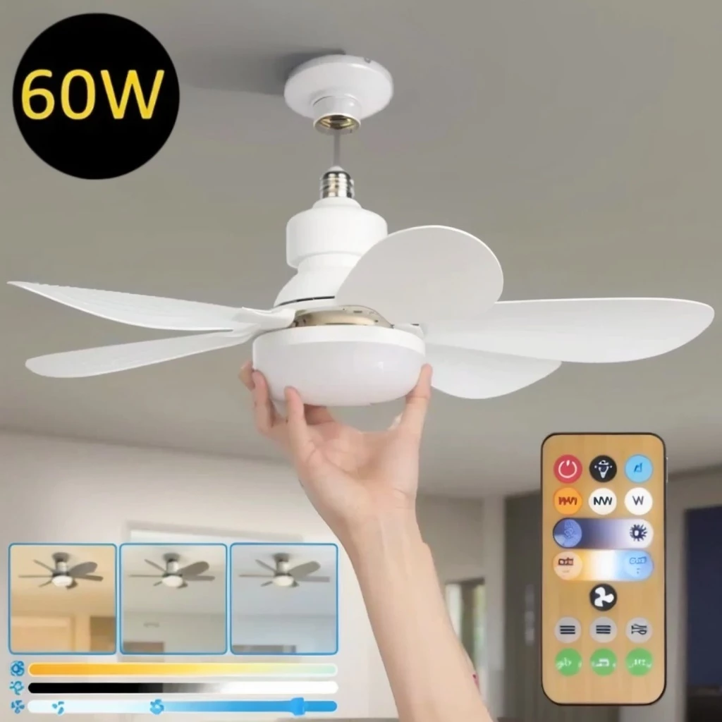 60w Ventilador de teto Com Luz para Pequenos Espaços (6 Hélices) Controle Remoto Bivolt LED 110V 220V