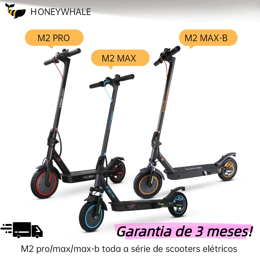Patinete elétrico preto com luzes LED na roda dianteira