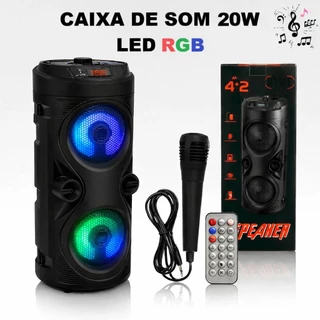 Caixa De Som Com Microfone Portátil Bluetooth Rádio Fm Usb Sd Controle Remoto Microfone Torre Preta em Oferta na Shopee