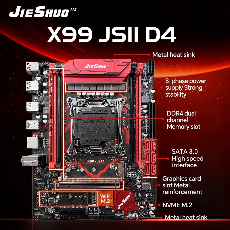 KIT GAMER XEON E5 2680V4 + Placa-Mãe JIESHUO X99-JS11 + CHIP TPM
