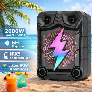 Caixa de Som Bluetooth Portátil Potente PMPO 2000w c/Microfone LED RGB TWS FM para Festa Viagem Praia em Oferta na Shopee