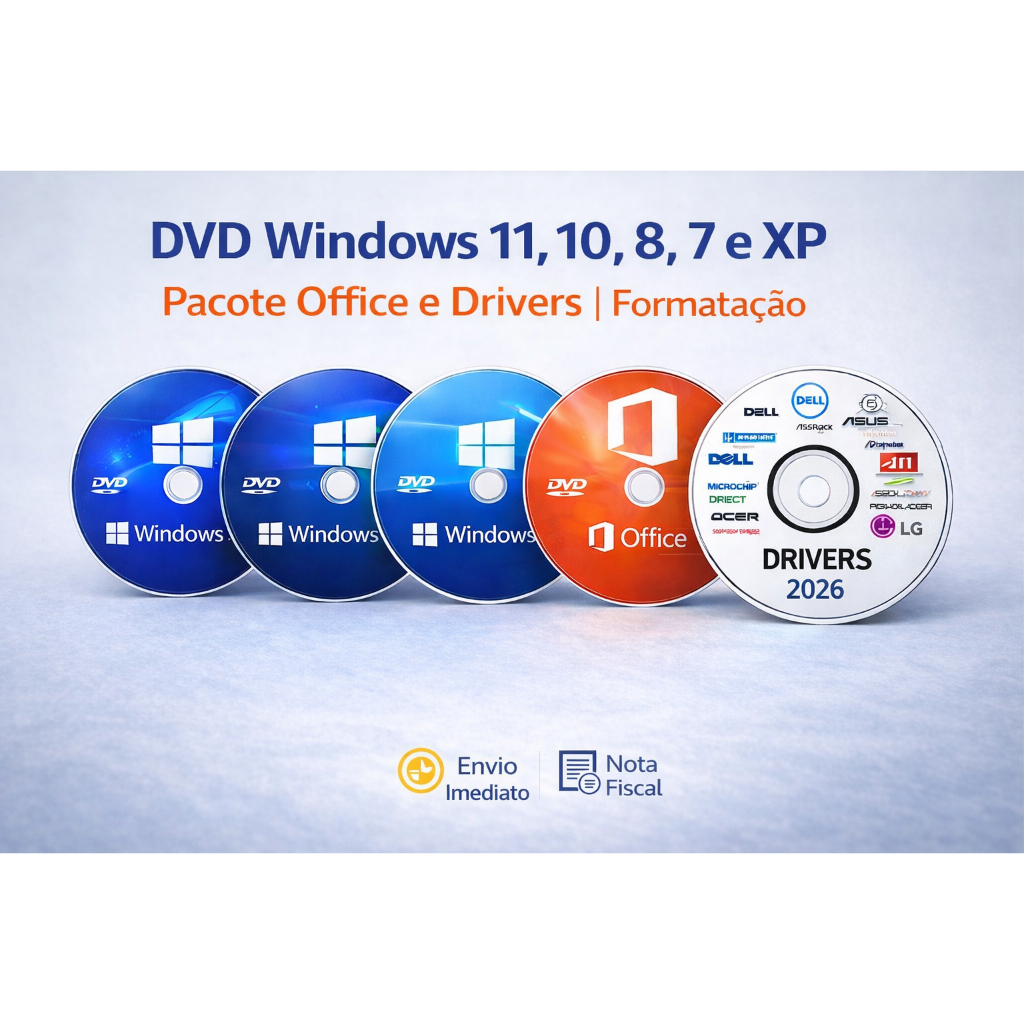 DVD Windows 11, 10, 8, 7 e XP | Pacote Office e Drivers