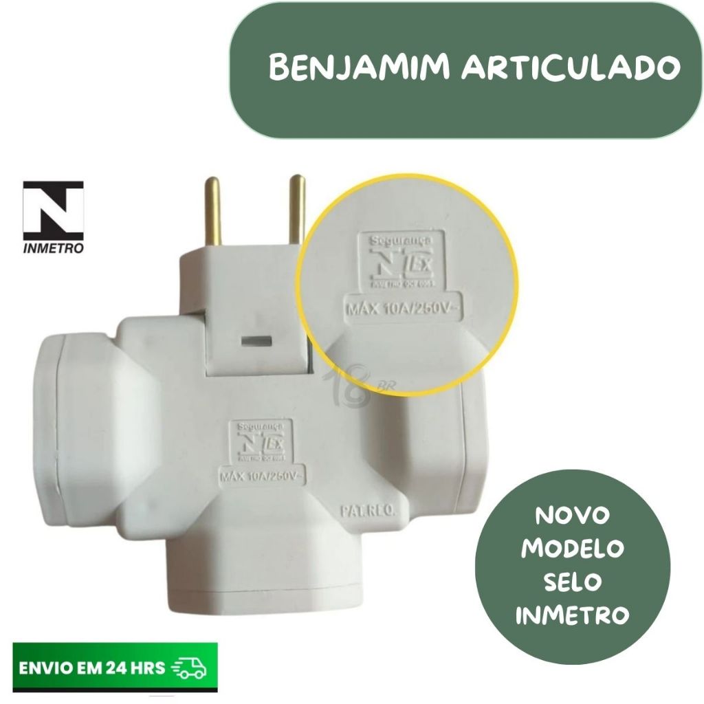 Adaptador Articulado Plug Benjamim T Tomada Selo INMETRO 10A | Shopee ...