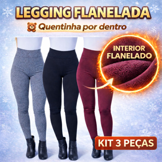 Kit 3 Calça Legging Flanelada Quentinho Termica Antifrio tecido Suplex Inverno ModaDudis